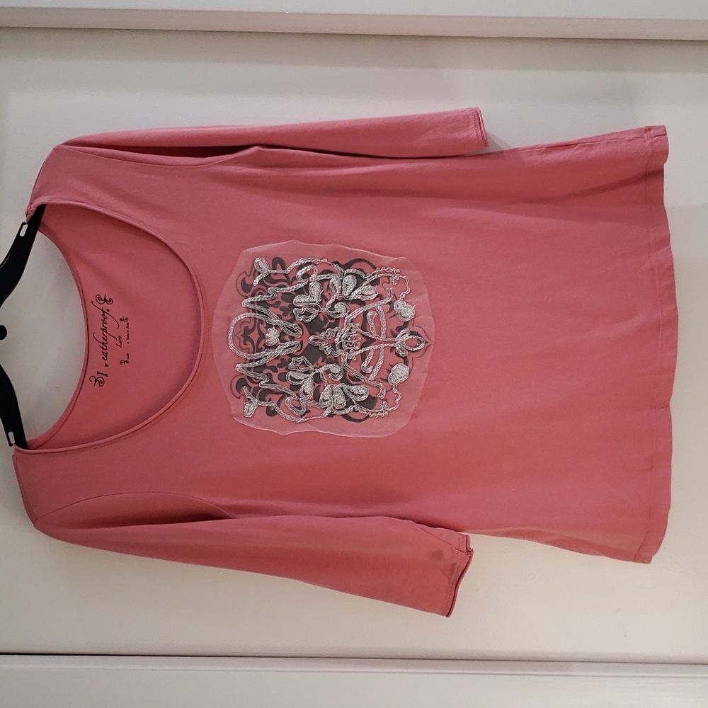 Weatherproof Peach Design Pullover Blouse Sz L